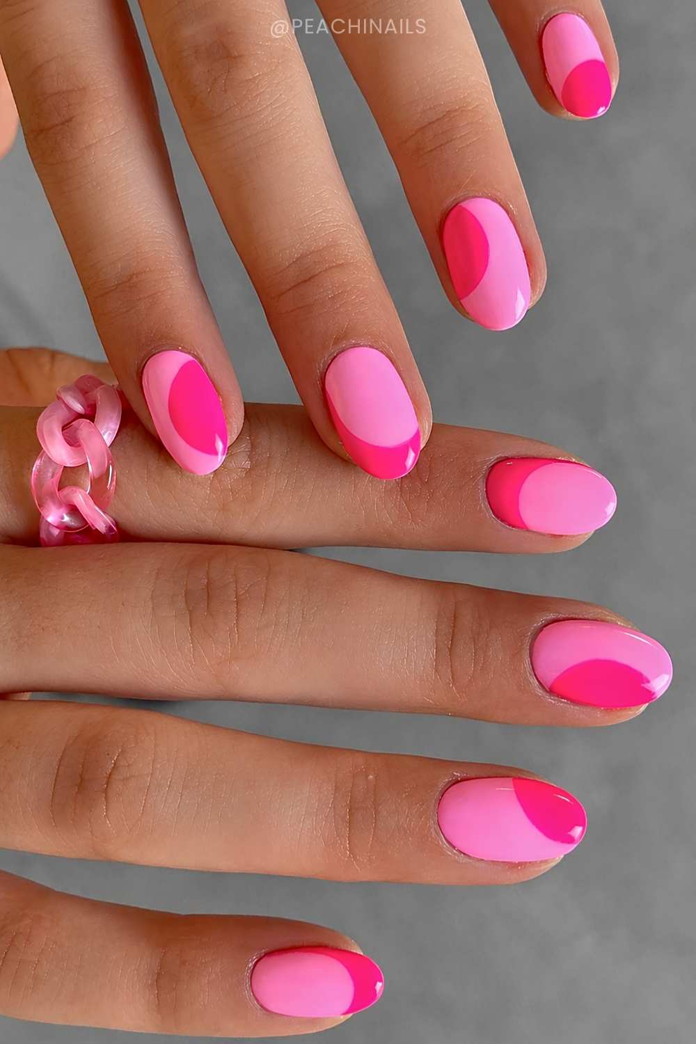 Bright Pink Color-Blocked Oval Nails Bright Pink Color-Blocked Oval Nails — Pink Rave Nails 2027