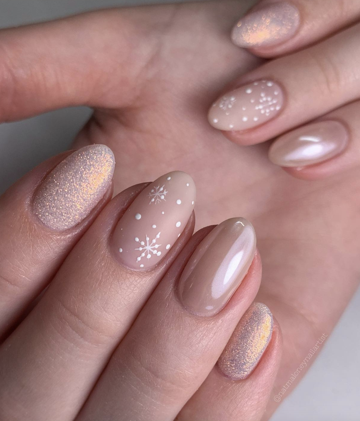 Matte Neutral Snowflake Glitter Oval Nails Matte Neutral Snowflake Glitter Oval Nails — Neutral Christmas Nails 2026