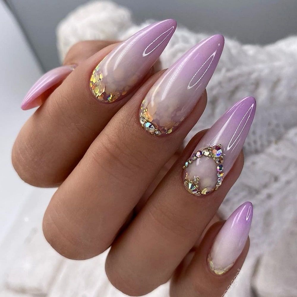 Crystal Cuticle Ombré Stiletto Crystal Cuticle Ombré Stiletto — Lavender Stiletto Nails 2027