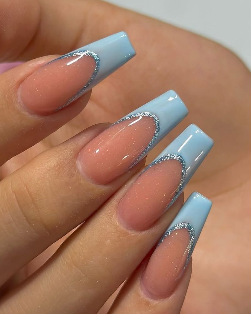 Silver Glitter French Tip Coffin Nails Silver Glitter French Tip Coffin Nails — Summer Coffin Nails 2027