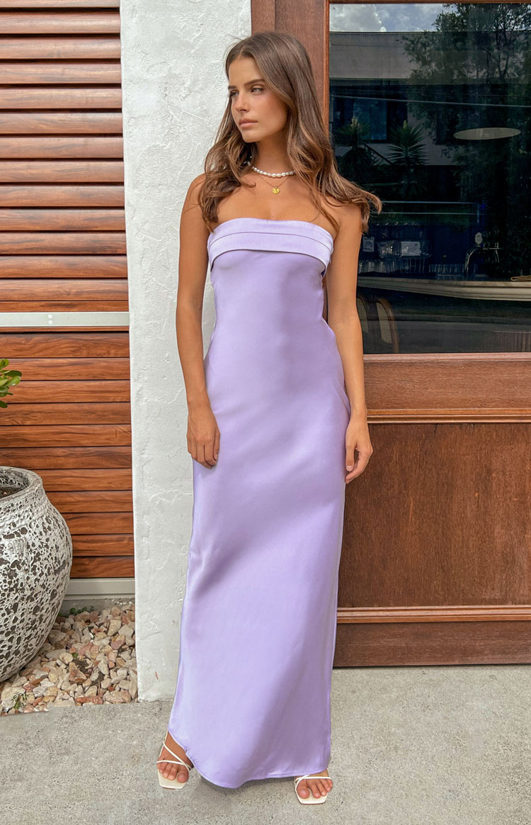 Satin Lilac Strapless Maxi Dress for Summer Events Satin Lilac Strapless Maxi Dress for Summer Events — Lilac Outfits 2027