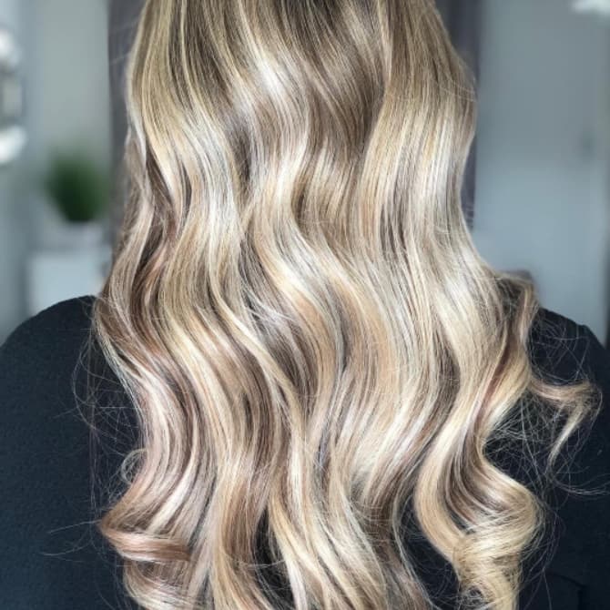 Back View Dark Blonde Collarbone with Ash and Beige Highlights — Lowlights 2027