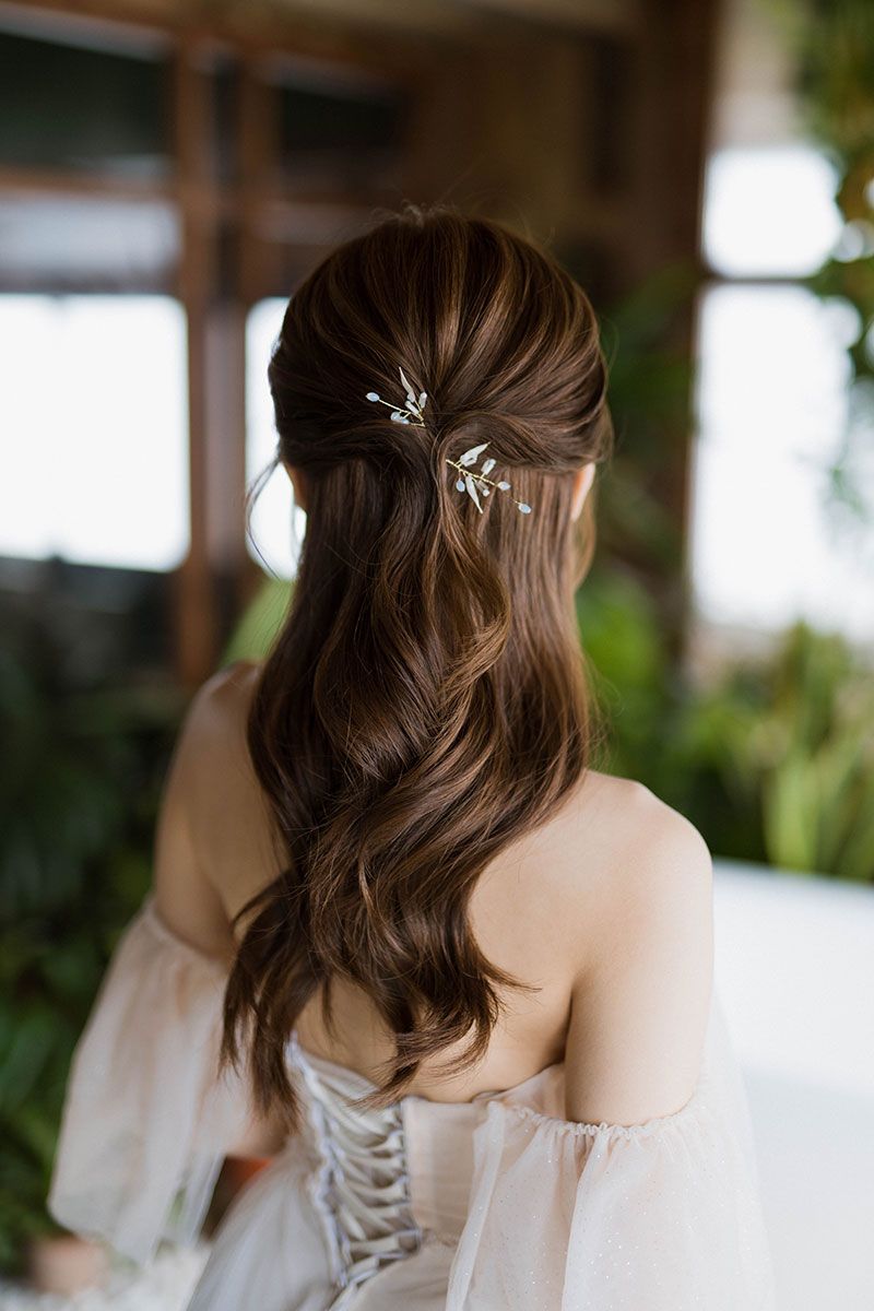 Medium Brown Half-Up With Pins Medium Brown Half-Up With Pins — Bridal Hair Down 2027