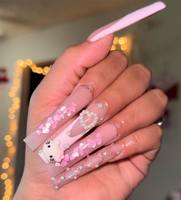 Visual Idea — Pink Heart Glitter Hello Kitty Nails 2027 for Kids