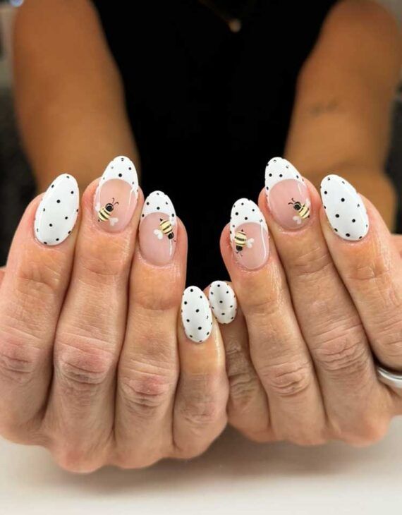 Nude French with Bees and Polka Dots Nude French with Bees and Polka Dots — Bee Nails 2027