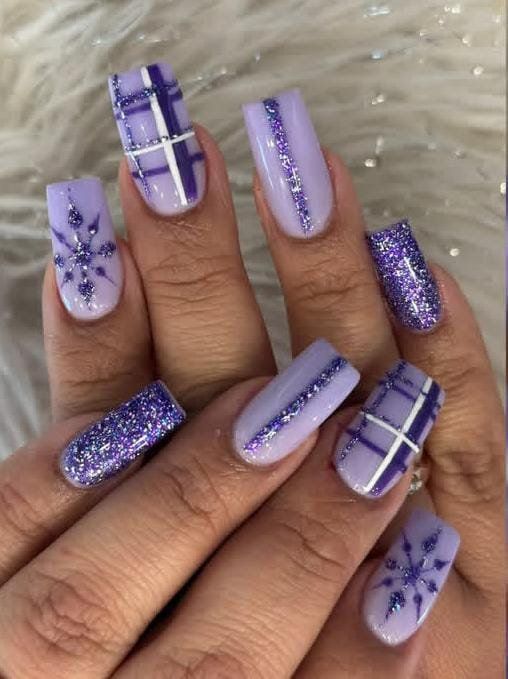 Light Purple White Dark Purple Glitter Visual Idea — Winter Purple Nails 2027