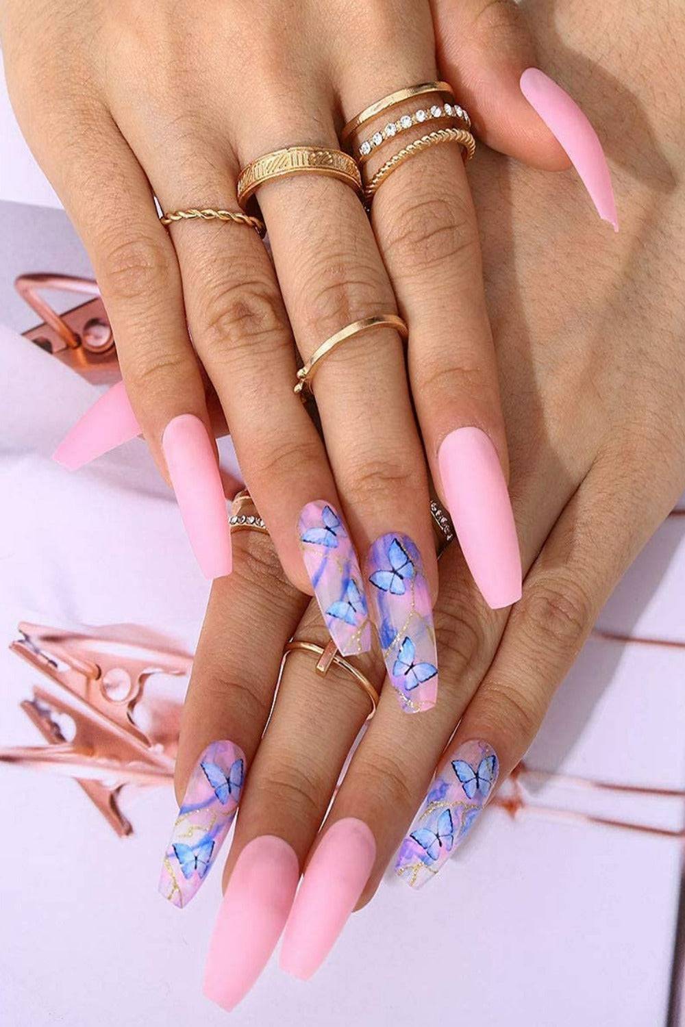 Matte Marble Butterfly Nails Matte Marble Butterfly Nails — Long Butterfly Coffin Nails 2027