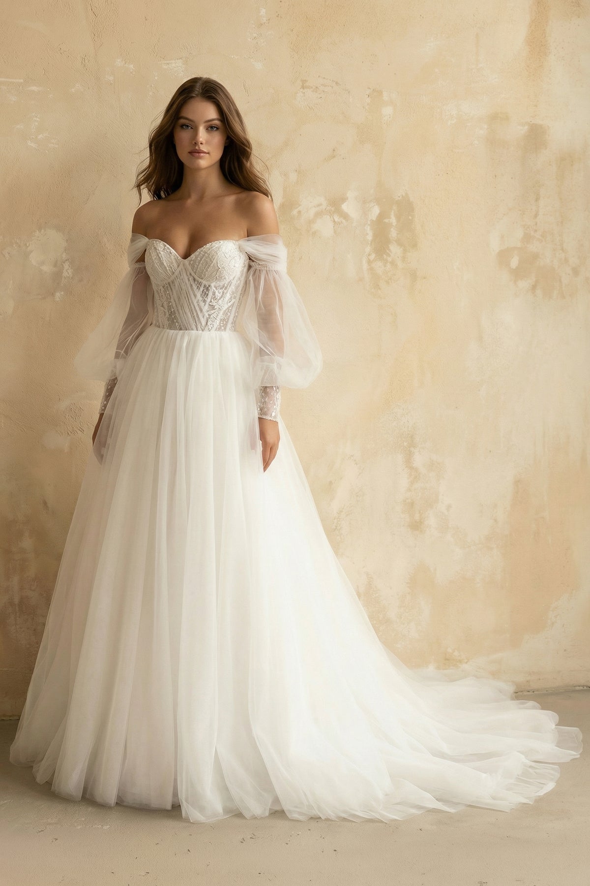 Diamond White Wedding Dress with Detachable Puff Sleeves Diamond White Wedding Dress with Detachable Puff Sleeves — Puff Sleeve Dresses 2027