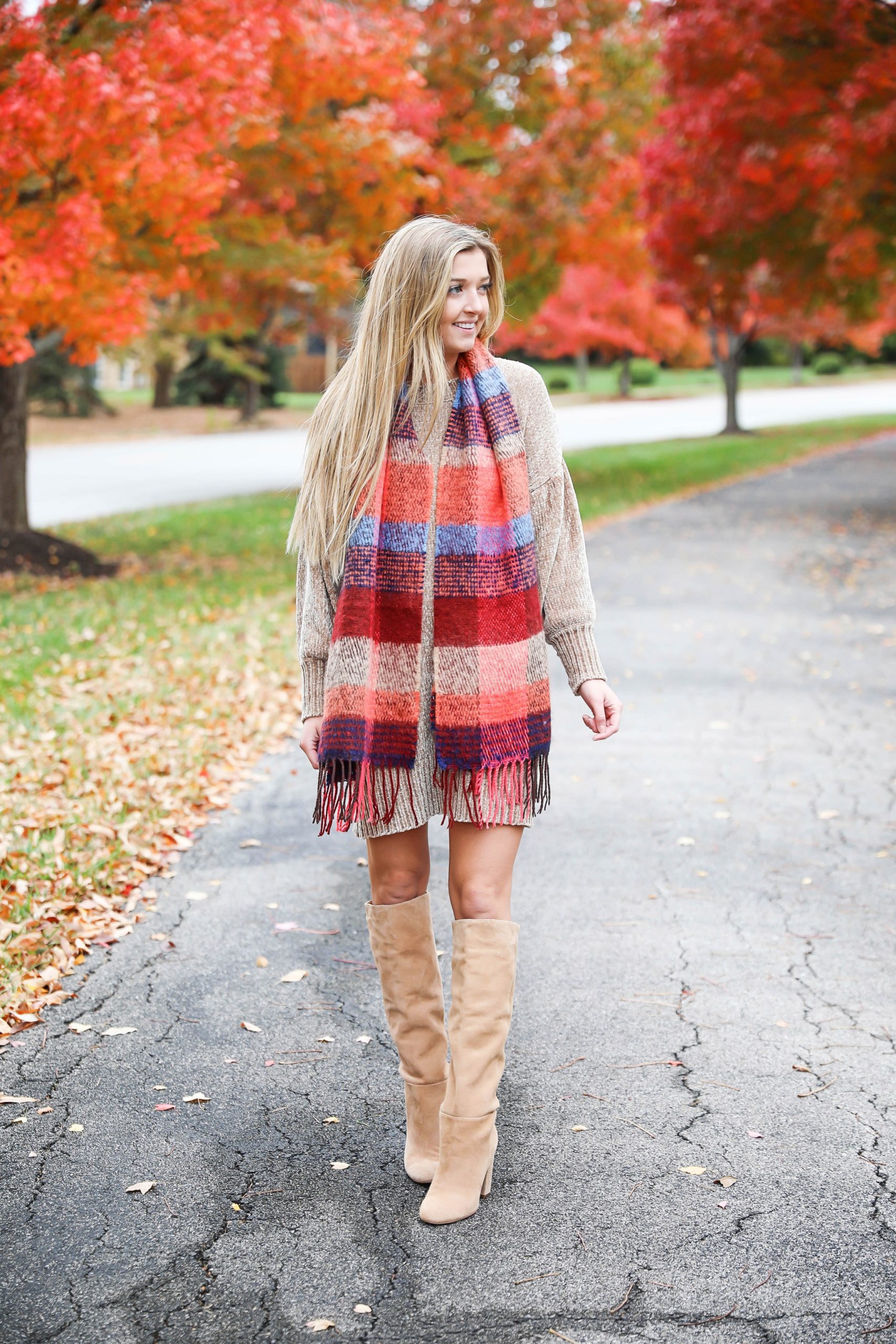 Tan Suede Knee-High Boots Outfit Idea Tan Suede Knee-High Boots Outfit Idea — Fall Outfit Trends 2026