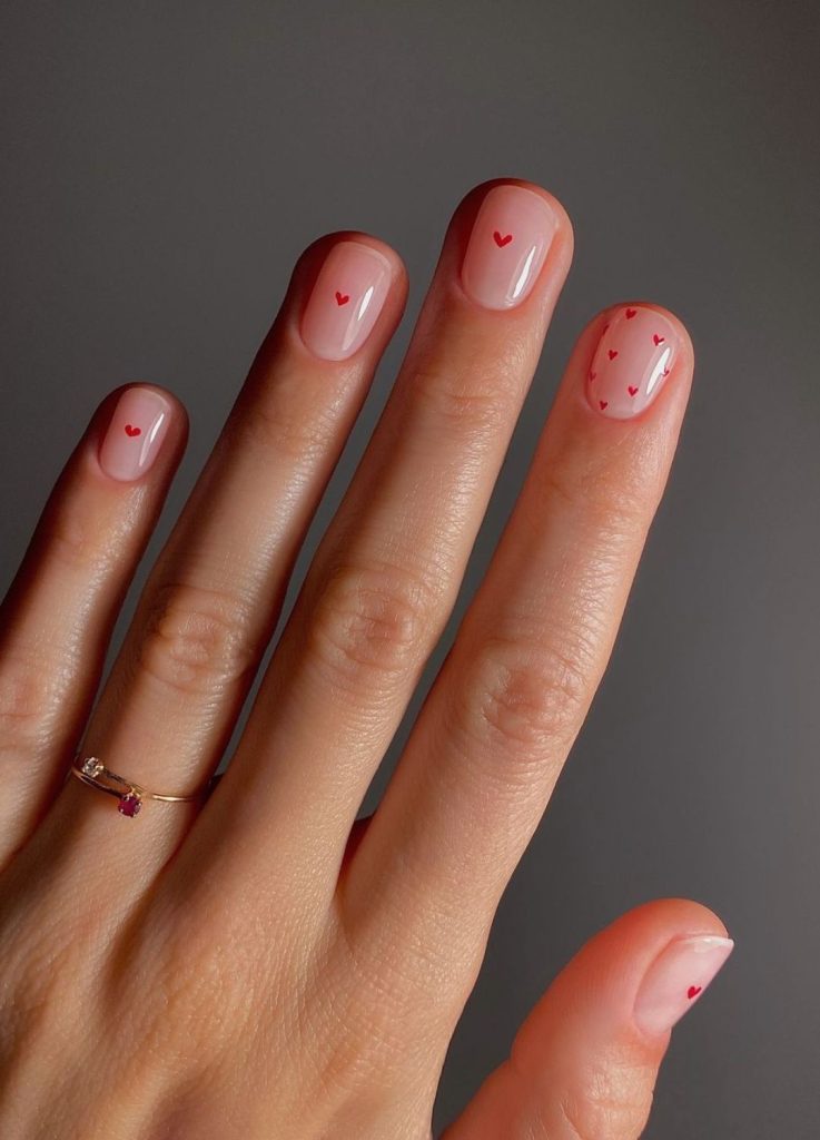 Short Nude Nails with Cuticle Hearts Short Nude Nails with Cuticle Hearts — Mismatched Heart Nails 2027