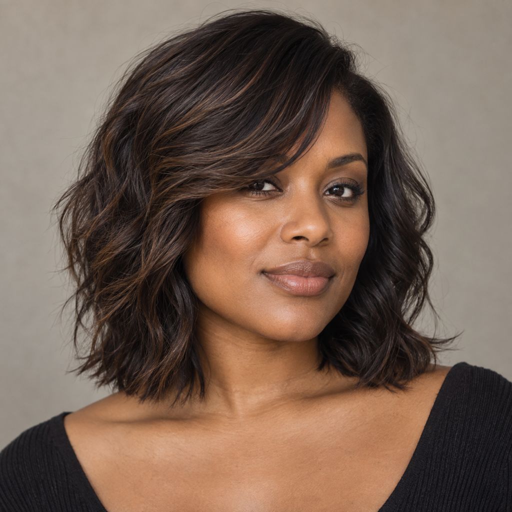 Textured Collarbone Lob With Side-Swept Bangs Textured Collarbone Lob With Side-Swept Bangs — Hairstyles 2027 for Square Faces