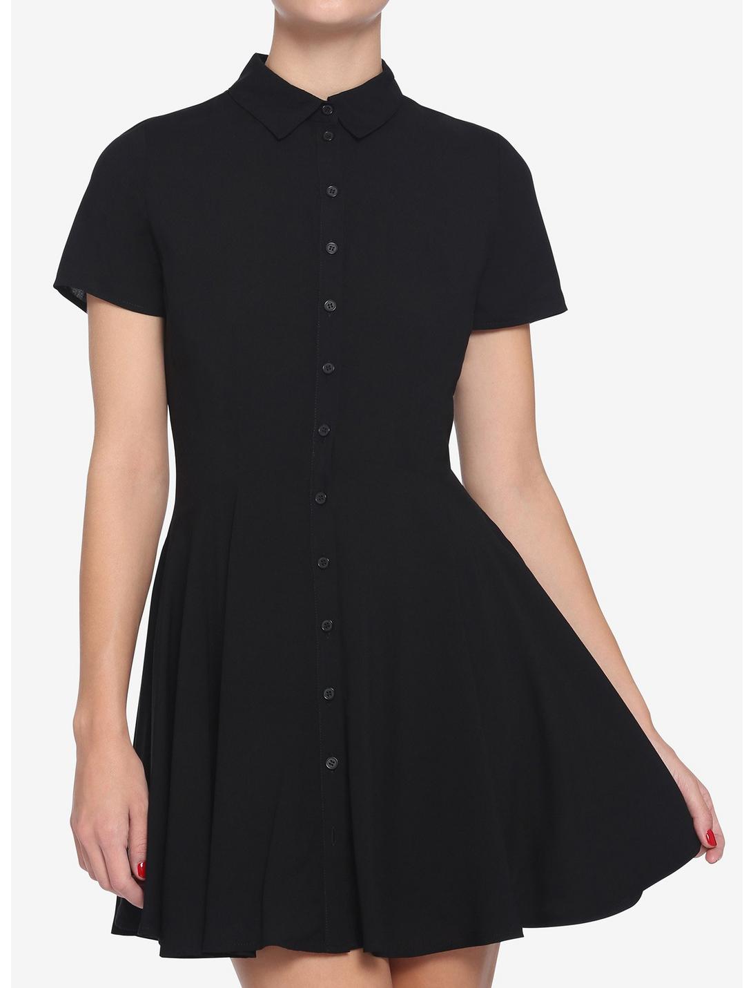 Black Fit-and-Flare Button-Up Dress with White Buttons Black Fit-and-Flare Button-Up Dress with White Buttons — Button Up Dress 2027