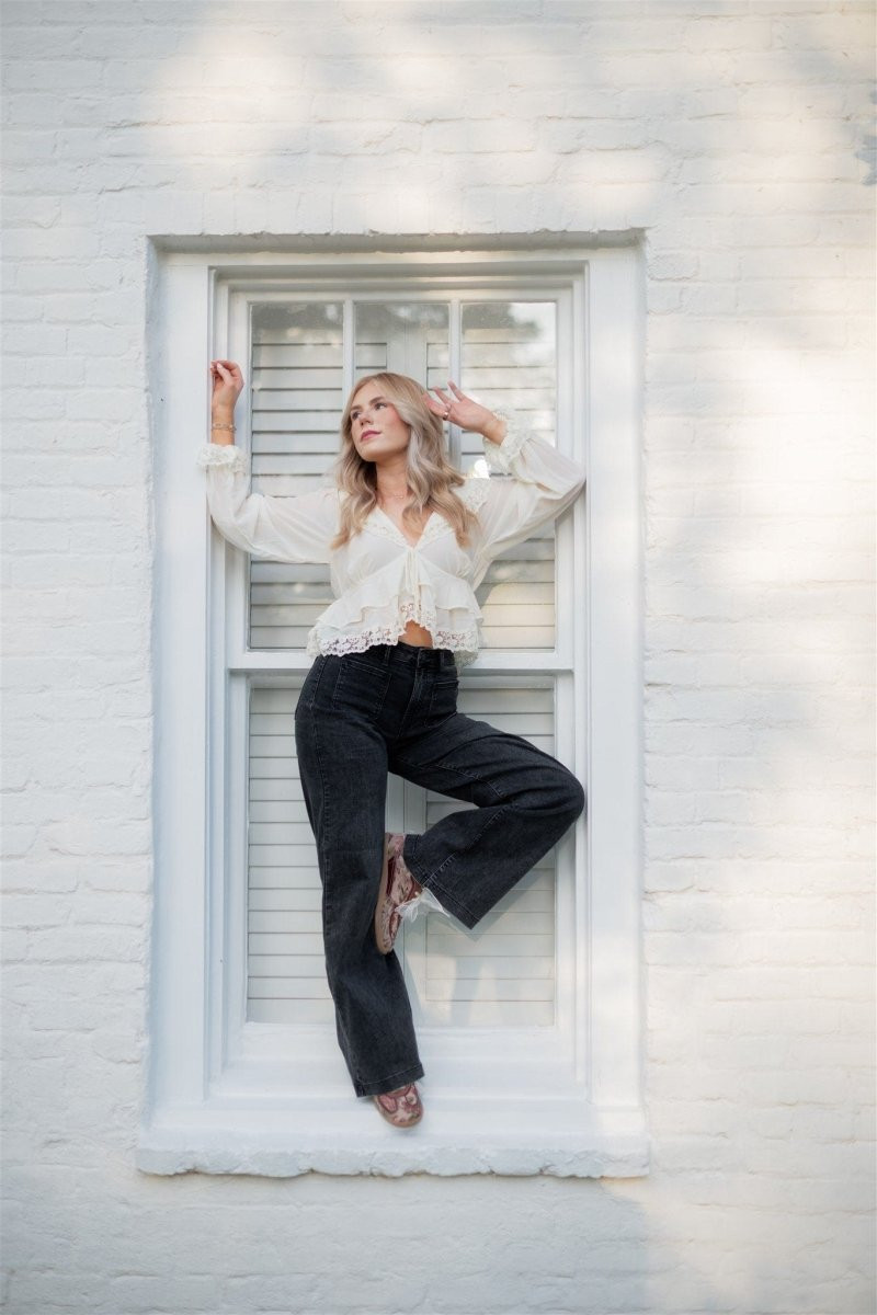 Cream Chiffon Blouse with Ruffled Neckline and Dark Jeans Cream Chiffon Blouse with Ruffled Neckline and Dark Jeans — Chiffon Blouse Outfits 2027