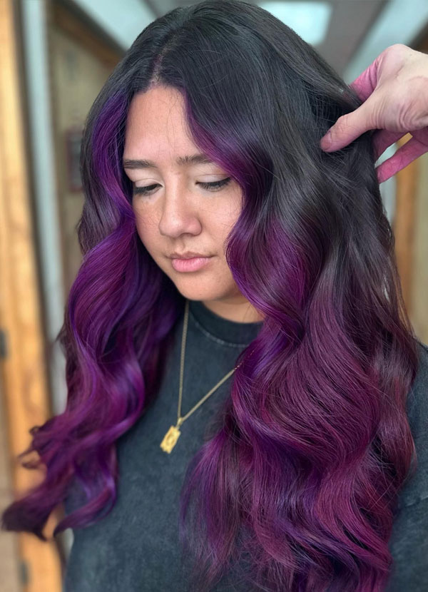 Dark Base With Purple Money Piece Dark Base With Purple Money Piece — Lilac Hair 2027