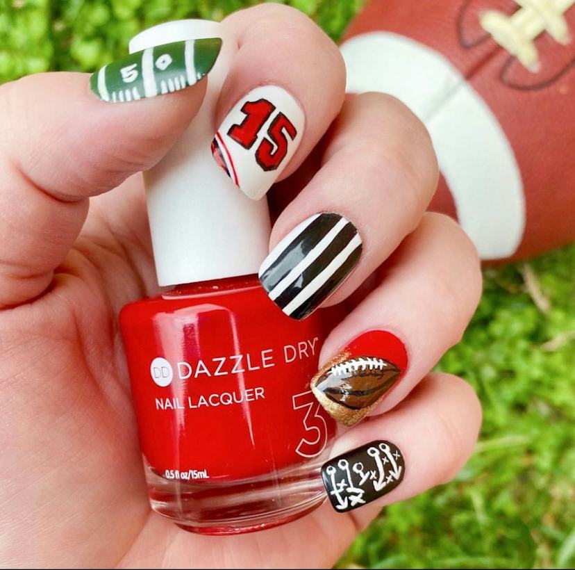 Gold Glitter Football Accent Square Gold Glitter Football Accent Square — Football Nails 2026