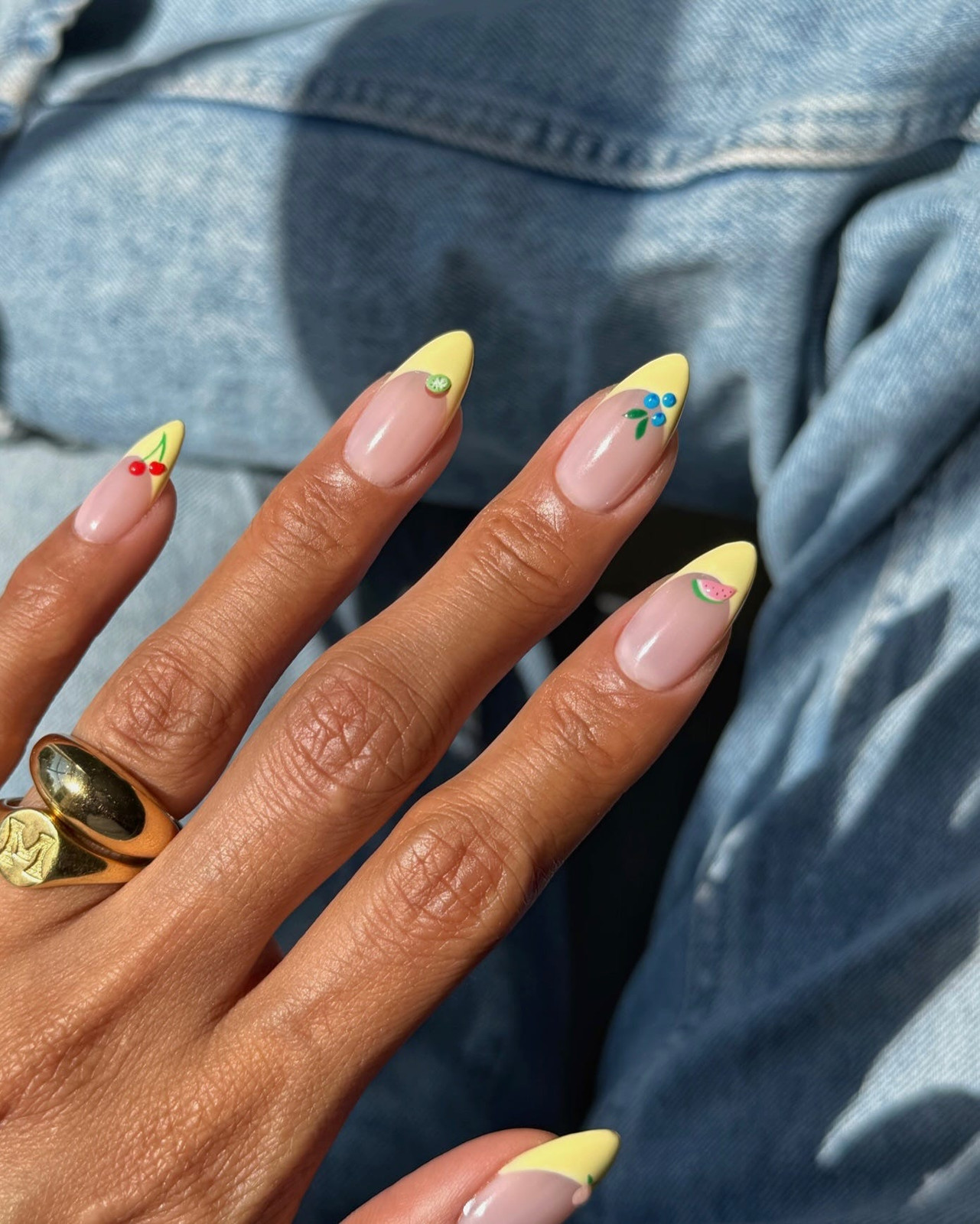 Yellow French Tips with Fruit Motifs Yellow French Tips with Fruit Motifs — Summer Nails 2027