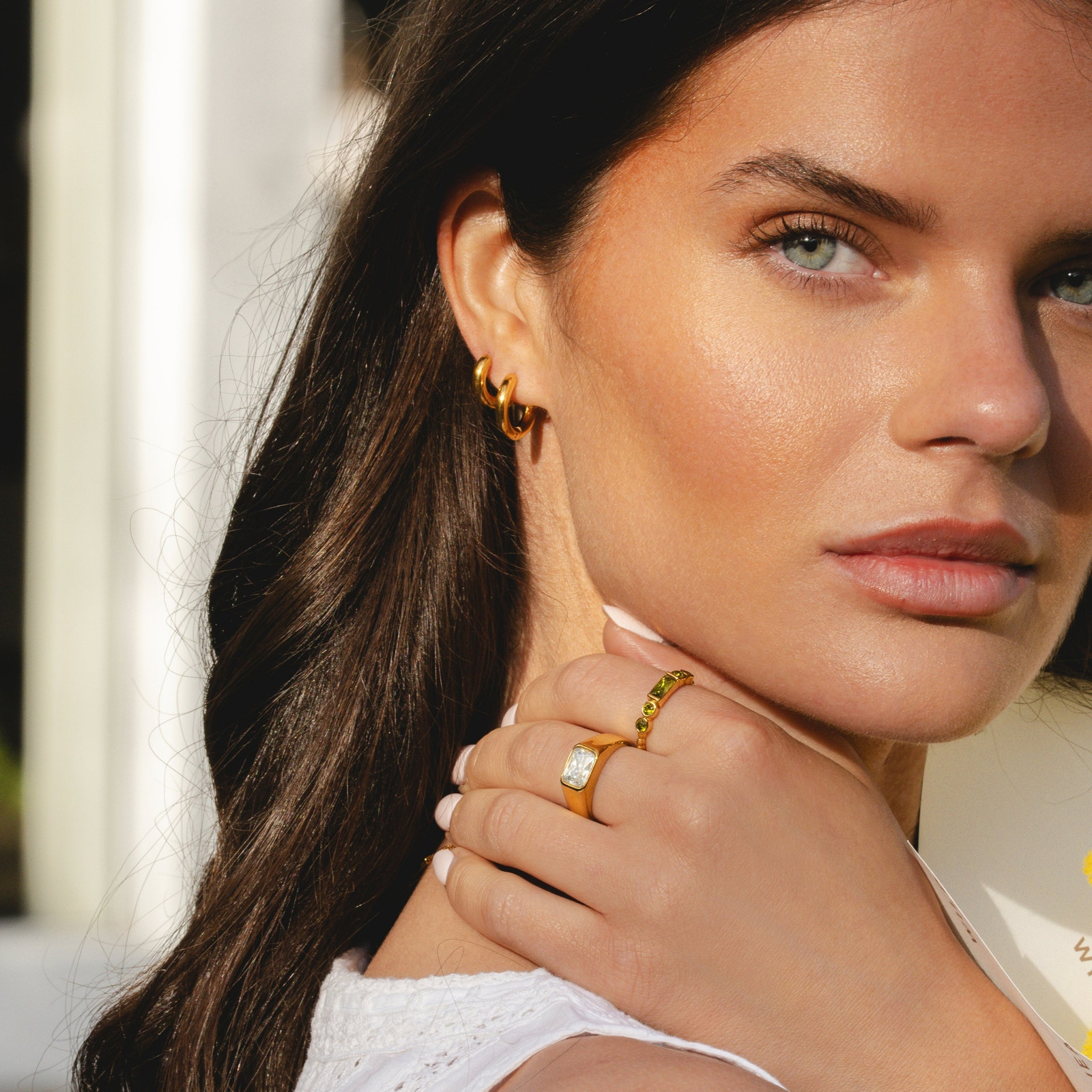 Bold Gold Hoops Paired with Textured Lace Bold Gold Hoops Paired with Textured Lace — Hoop Earrings 2027