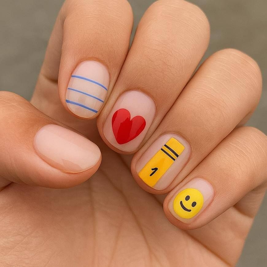Short Oval Playful School Icons Short Oval Playful School Icons — Teacher Nails 2027