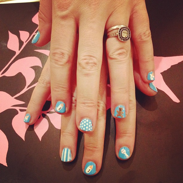 Light Blue with Diverse Baby Icons — Baby Shower Nails 2027