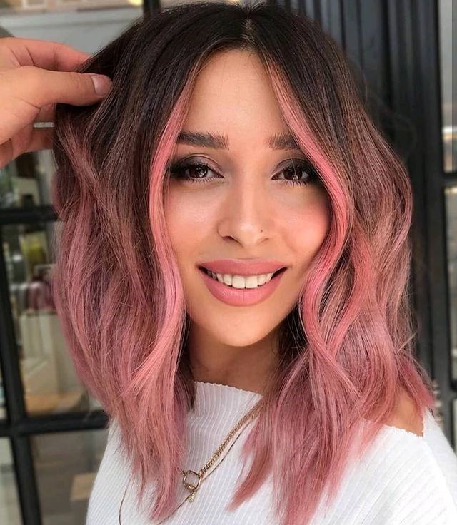 Lob With Pink Balayage Ends — Pink Hair 2027