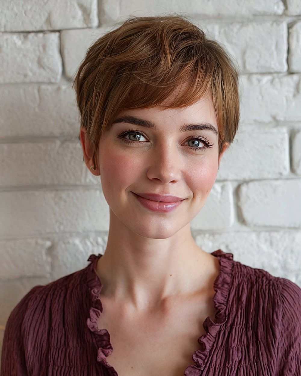 Warm Brown Visual Idea Warm Brown Visual Idea — Pixie Cut 2027 for Round Face