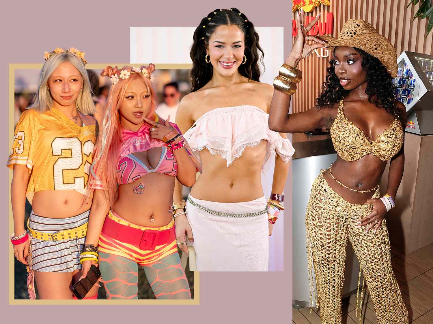 Gold Beaded Bikini with Matching Pants and Cowboy Hat Gold Beaded Bikini with Matching Pants and Cowboy Hat — Coachella Outfits 2027