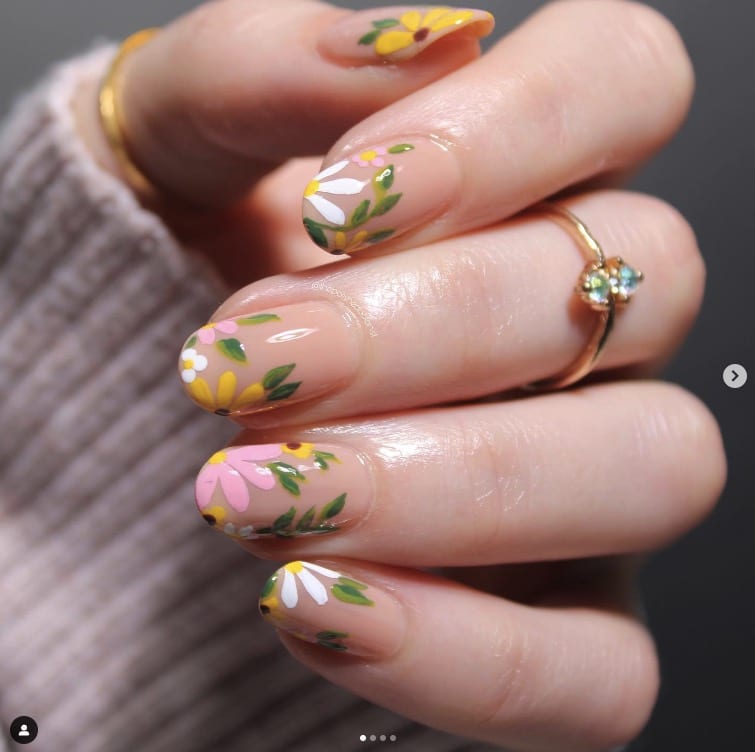 Sheer Nude Detailed Floral Nails Sheer Nude Detailed Floral Nails — Wildflower Flower Nails 2027