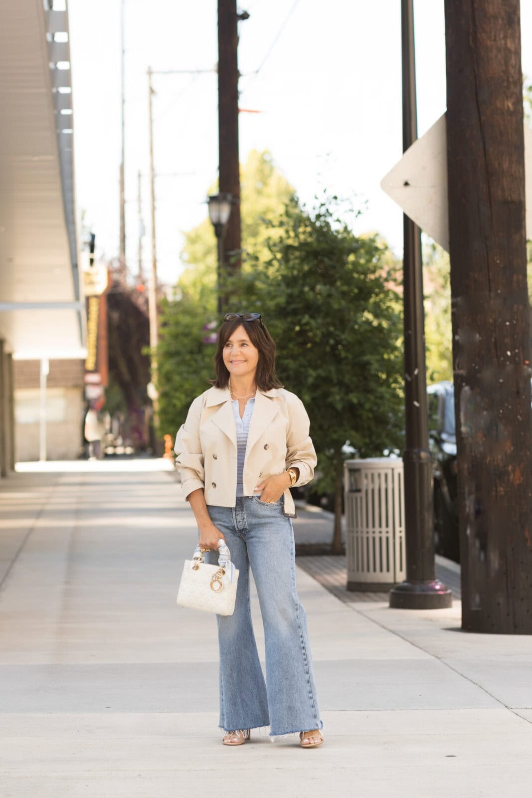 Light Wash Wide-Leg Jeans with a Striped T-Shirt and Beige Cropped Jacket Light Wash Wide-Leg Jeans with a Striped T-Shirt and Beige Cropped Jacket — Spring Outfits 2027 with Jeans