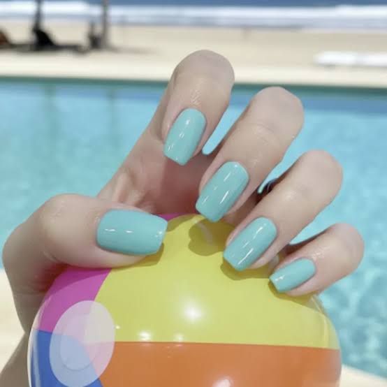 Aqua Blue Beach Ball Square Nails Aqua Blue Beach Ball Square Nails — Swim Nails Team Colors 2027