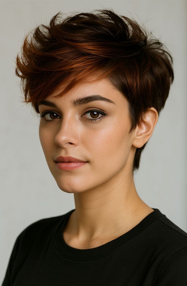 Copper Ombre Highlights On Dark Base Visual Idea Copper Ombre Highlights On Dark Base Visual Idea — Ombre Pixie 2027