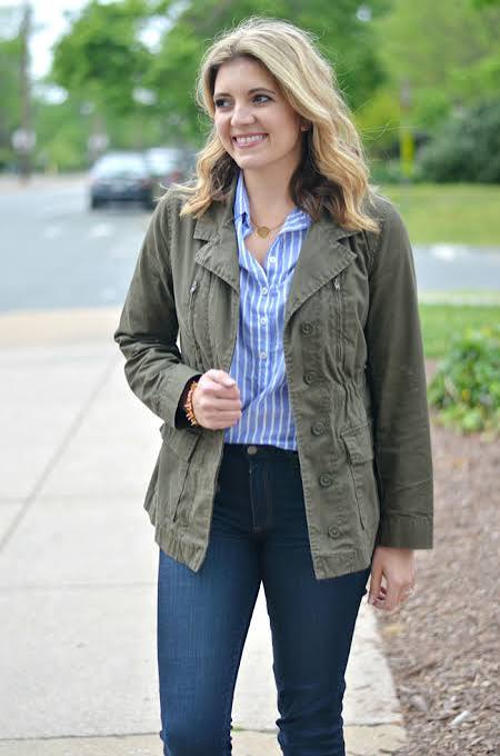 Utility Jacket and Striped Shirt: Practical Preppy Layers Utility Jacket and Striped Shirt: Practical Preppy Layers — Preppy Spring Outfits 2027