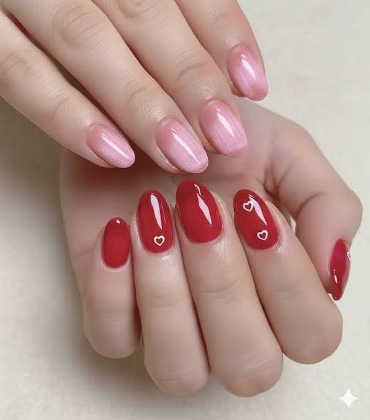 Vibrant Red With Subtle Heart Accents Vibrant Red With Subtle Heart Accents — Red Valentines Nails 2027