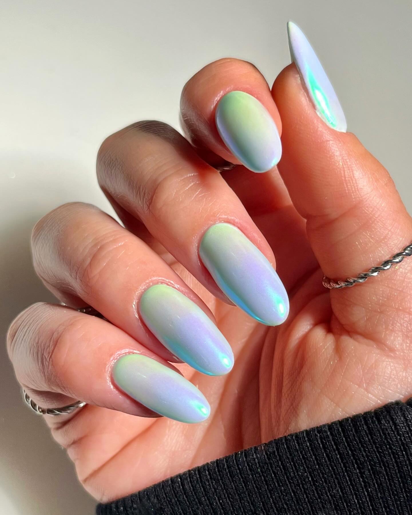 Milky White Green Blue Iridescent Ombre Milky White Green Blue Iridescent Ombre — Summer Ombre Nails 2027