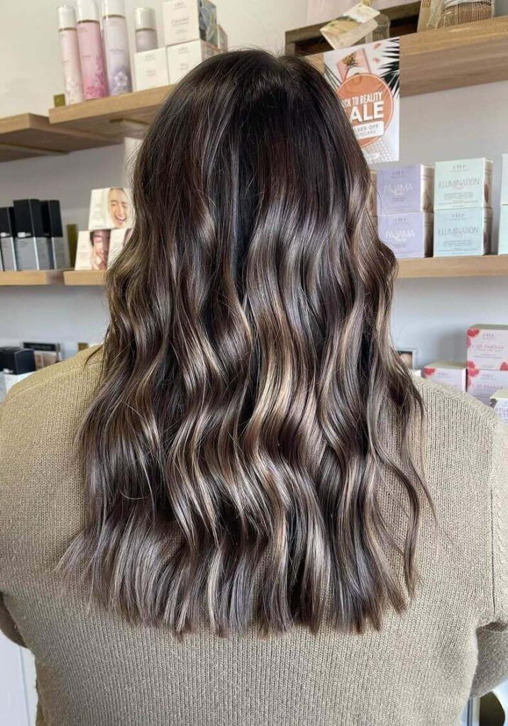 Dark Brown With Ash Blonde & Silver Highlights — A Medium-Density Dark Brown With Ash Blonde & Silver Highlights — A Medium-Density — True Winter Hair Color 2027