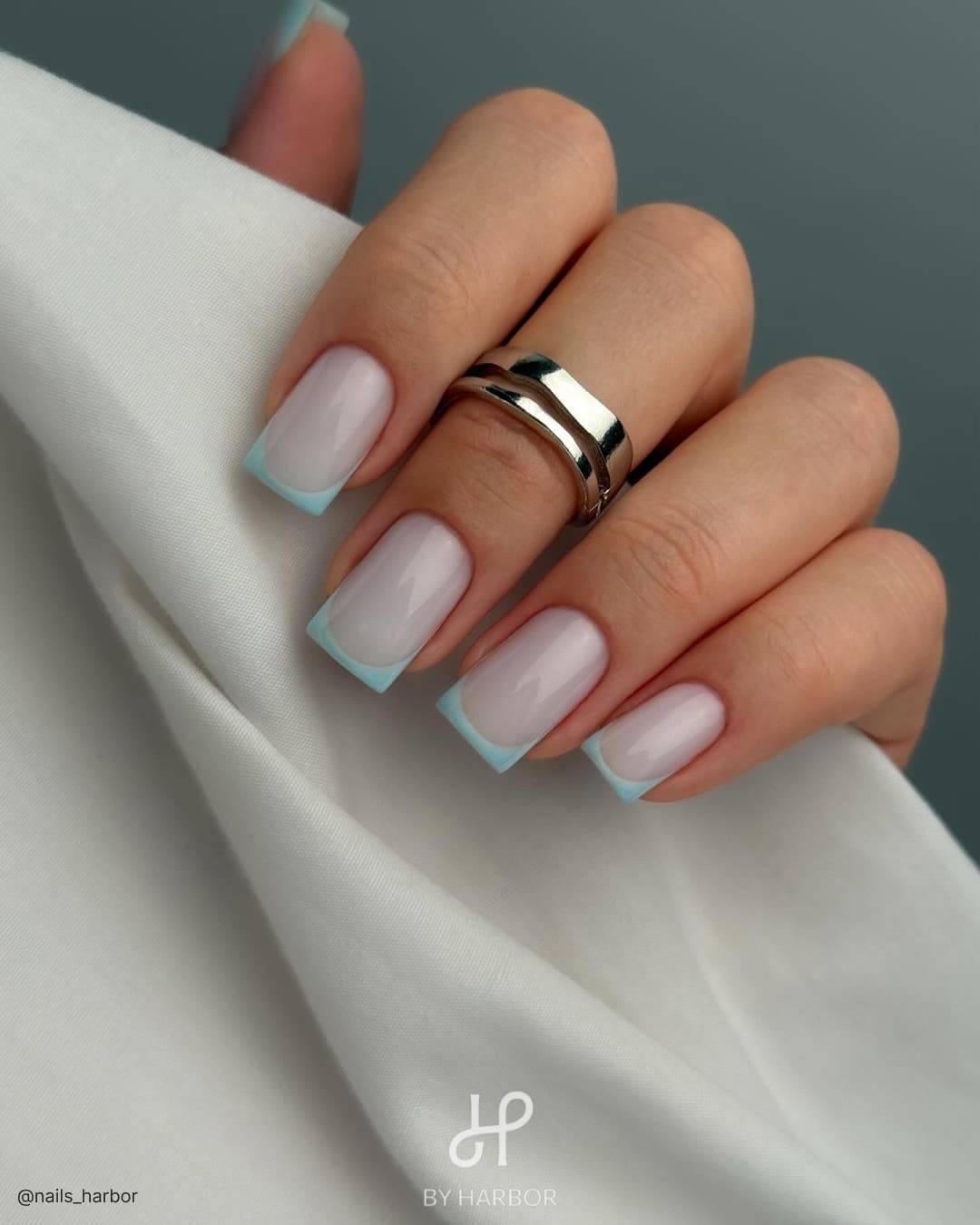 Medium Square Sheer Pink with Light Blue Tips Medium Square Sheer Pink with Light Blue Tips — Wedding Square Nails 2027