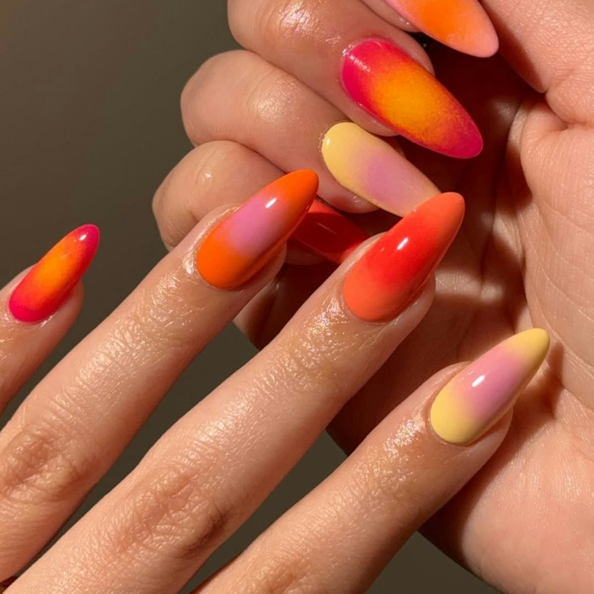 Hot Pink Orange Yellow Long Almond Ombre Hot Pink Orange Yellow Long Almond Ombre — Neon Ombre Nails 2027