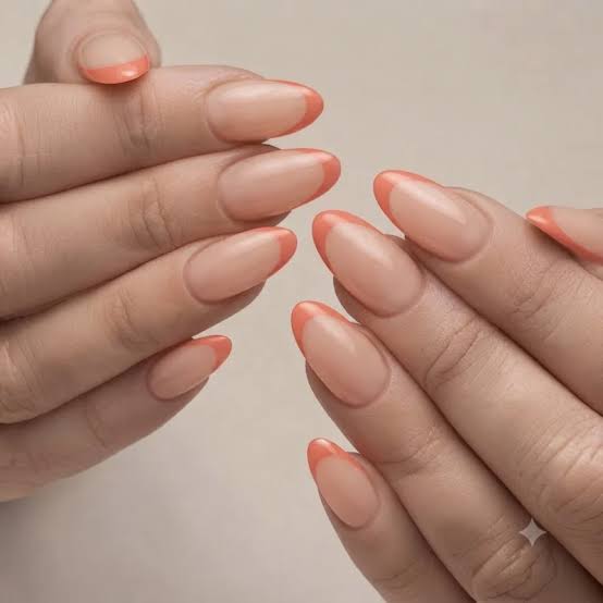 Peachy-Orange French Tip Almonds Peachy-Orange French Tip Almonds — Summer Nail Trends 2027
