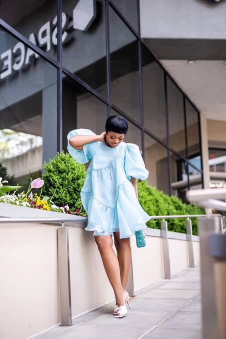 Voluminous Charm: Light Blue Dress with Statement Sleeves — Mothers Day Brunch Outfits 2027