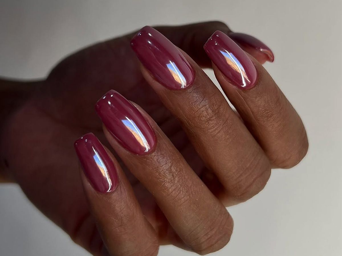 Berry Red Jelly Chrome Coffin — Burgundy Nails 2027