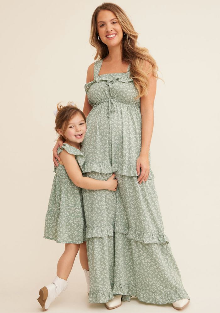 Sage Green Floral Tiered Maxi Dress for a Serene Family Moment — Easter Family Photo Outfits 2027