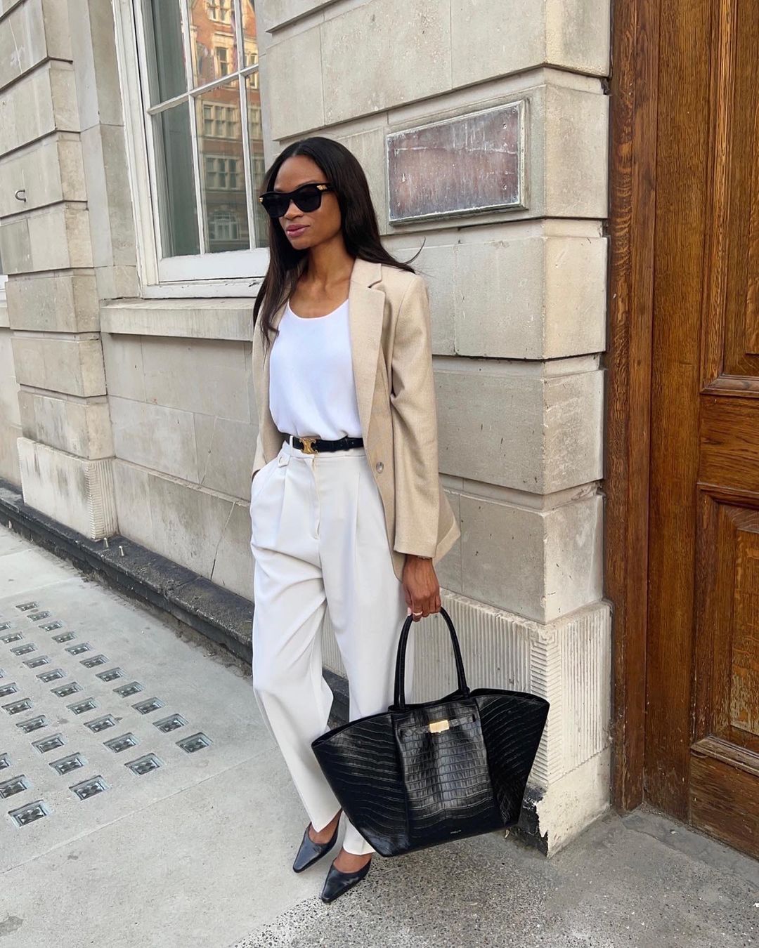 Beige Blazer and White Straight-Leg Trousers Beige Blazer and White Straight-Leg Trousers — Casual Work Outfits 2027