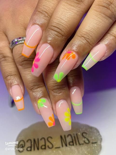 Neon Floral Abstract Line Coffins Neon Floral Abstract Line Coffins — Floral Coffin Nails 2027