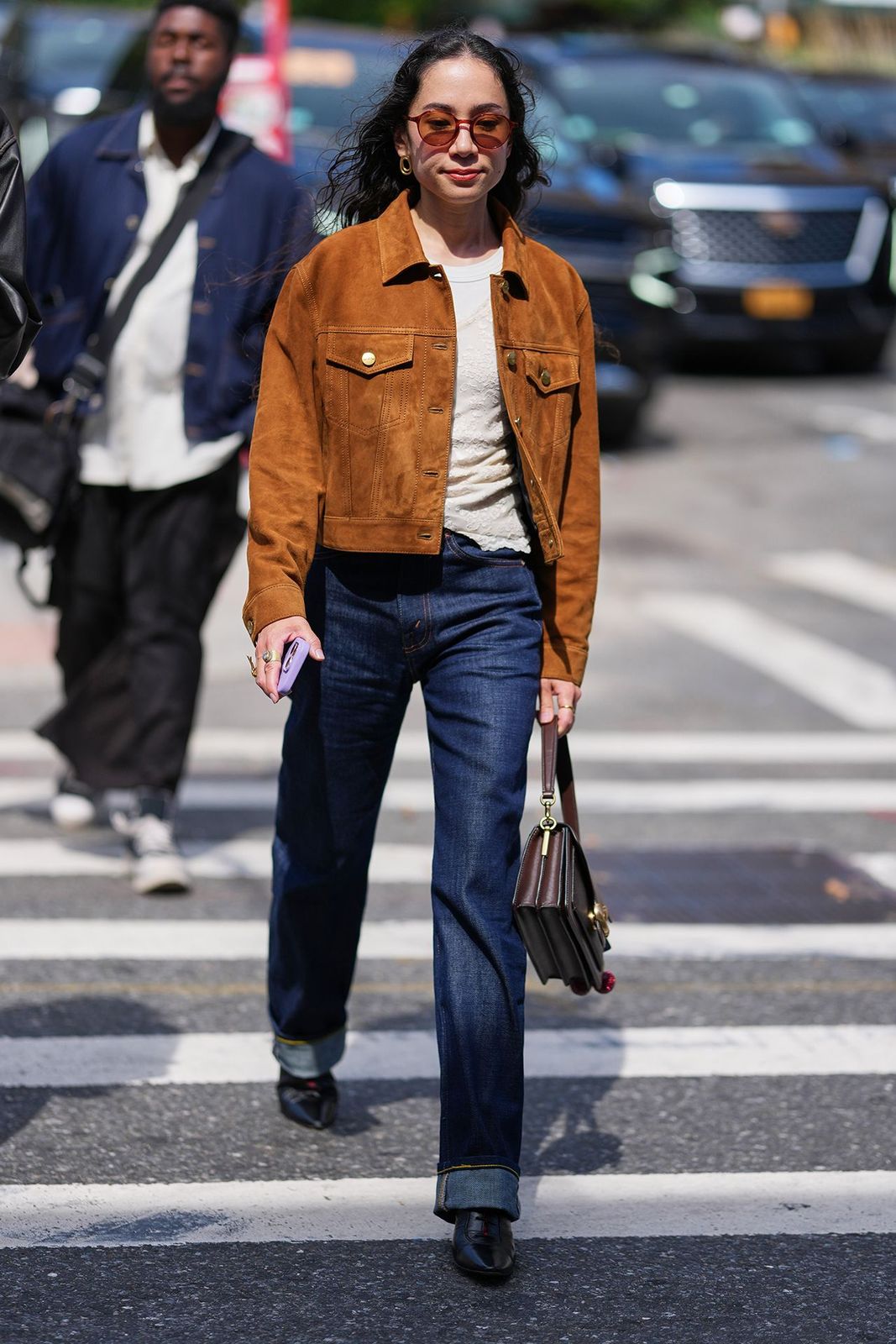Sophisticated Suede Jacket and Heeled Boots — Mom Jeans 2027