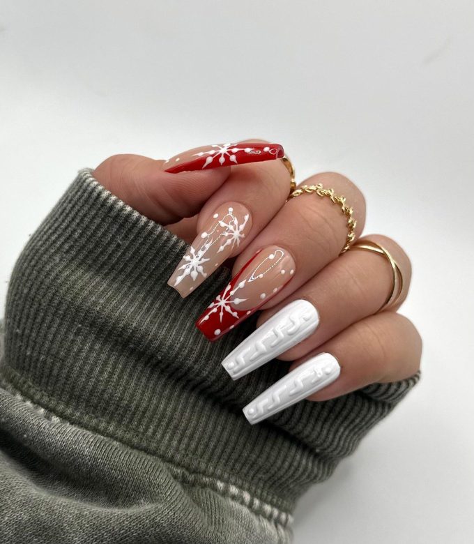 Clean Lines Detailed Art Visual Idea — White Christmas Nails 2026