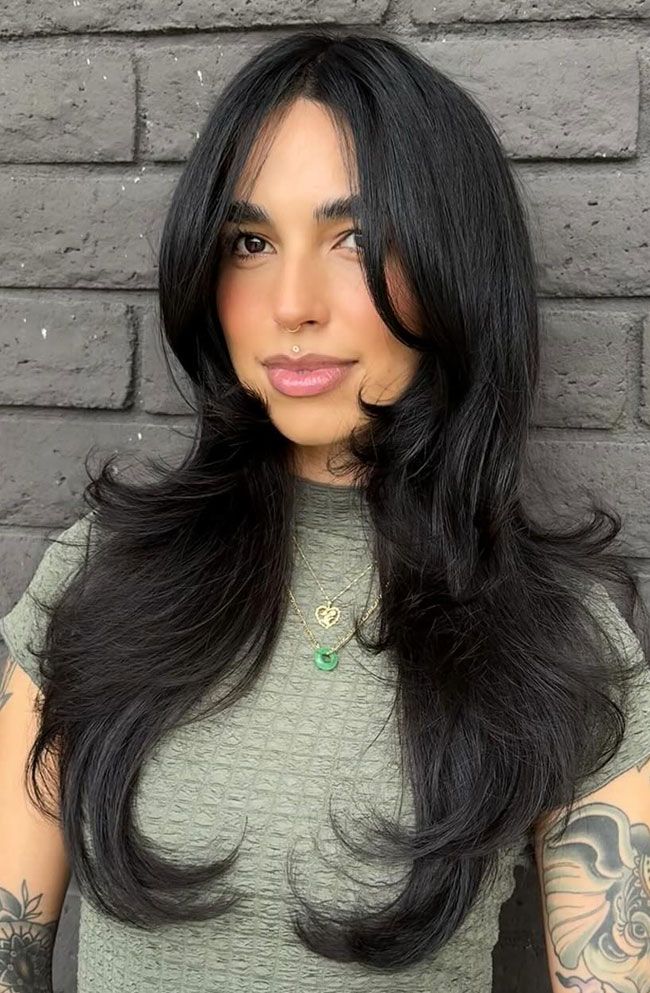 Voluminous Blowout With Flicked Curtain Bangs Voluminous Blowout With Flicked Curtain Bangs — Black Bangs 2027