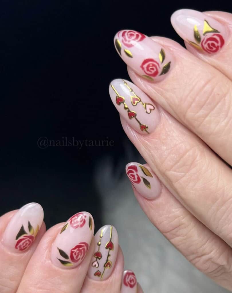 Sheer Nude with Painted Red Roses — Rose Nails 2027
