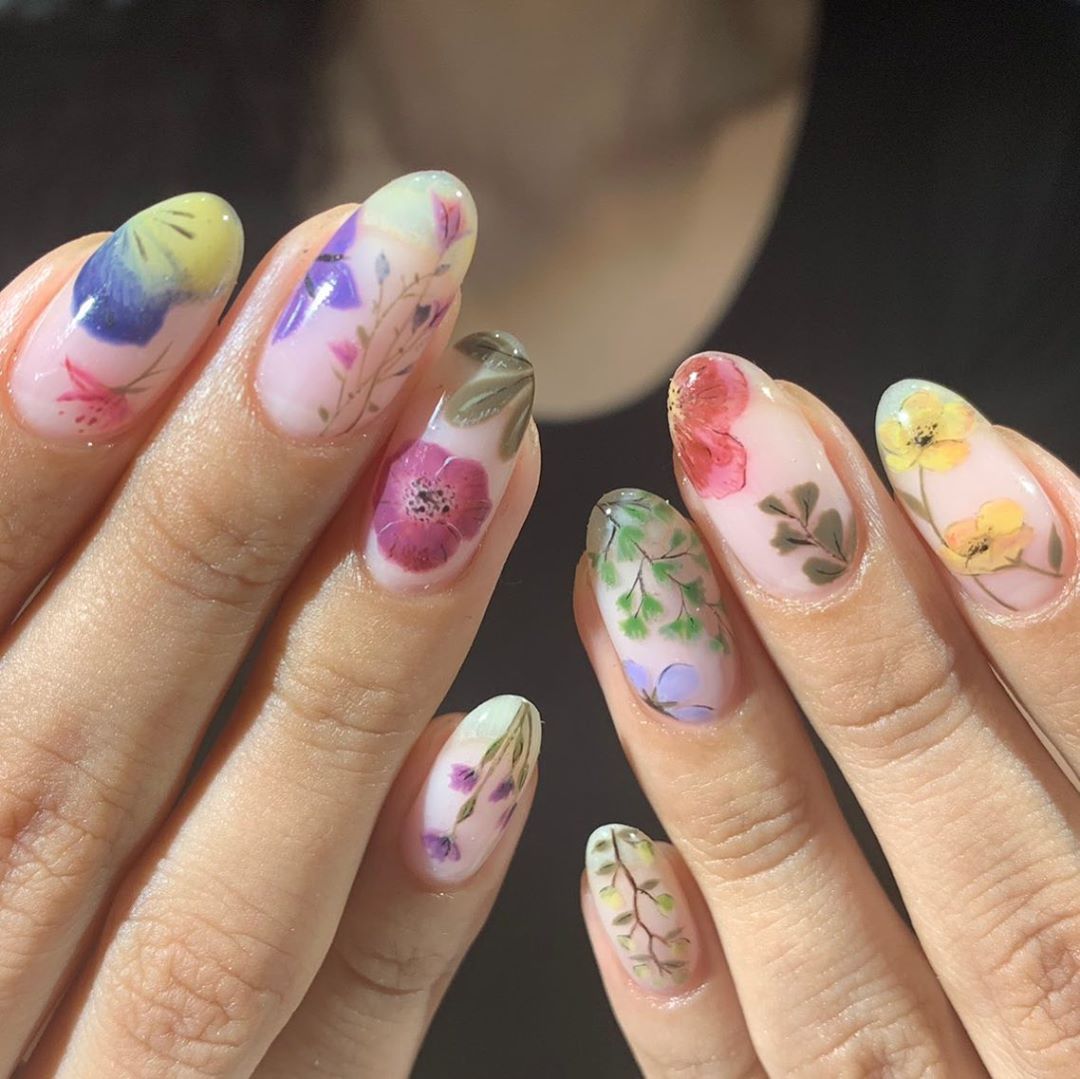 Real Pressed Flower Embedded Nails Real Pressed Flower Embedded Nails — Short Floral Nails 2027