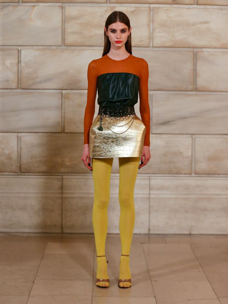 Burnt Orange Sheer Top with Metallic Skirt Burnt Orange Sheer Top with Metallic Skirt — Sheer Top Outfits 2027