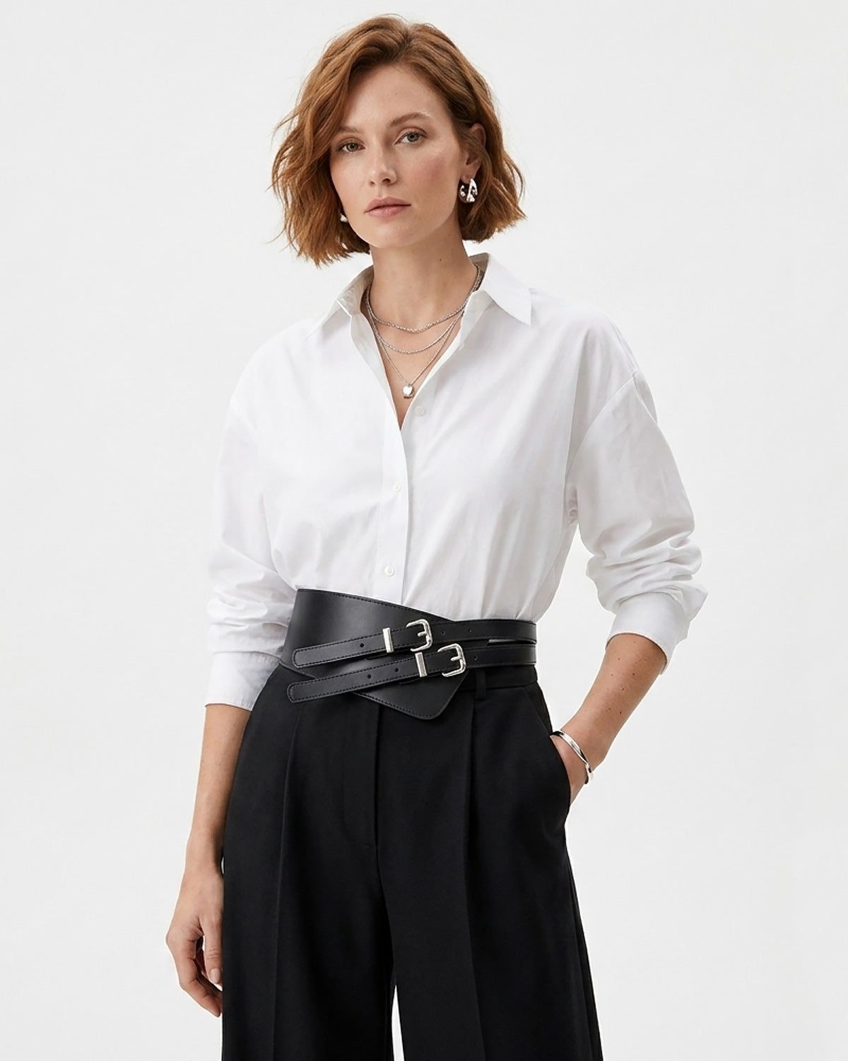 Oversized Shirt and Wide Trousers with a Double Buckle Belt Oversized Shirt and Wide Trousers with a Double Buckle Belt — Statement Belt Outfits 2027