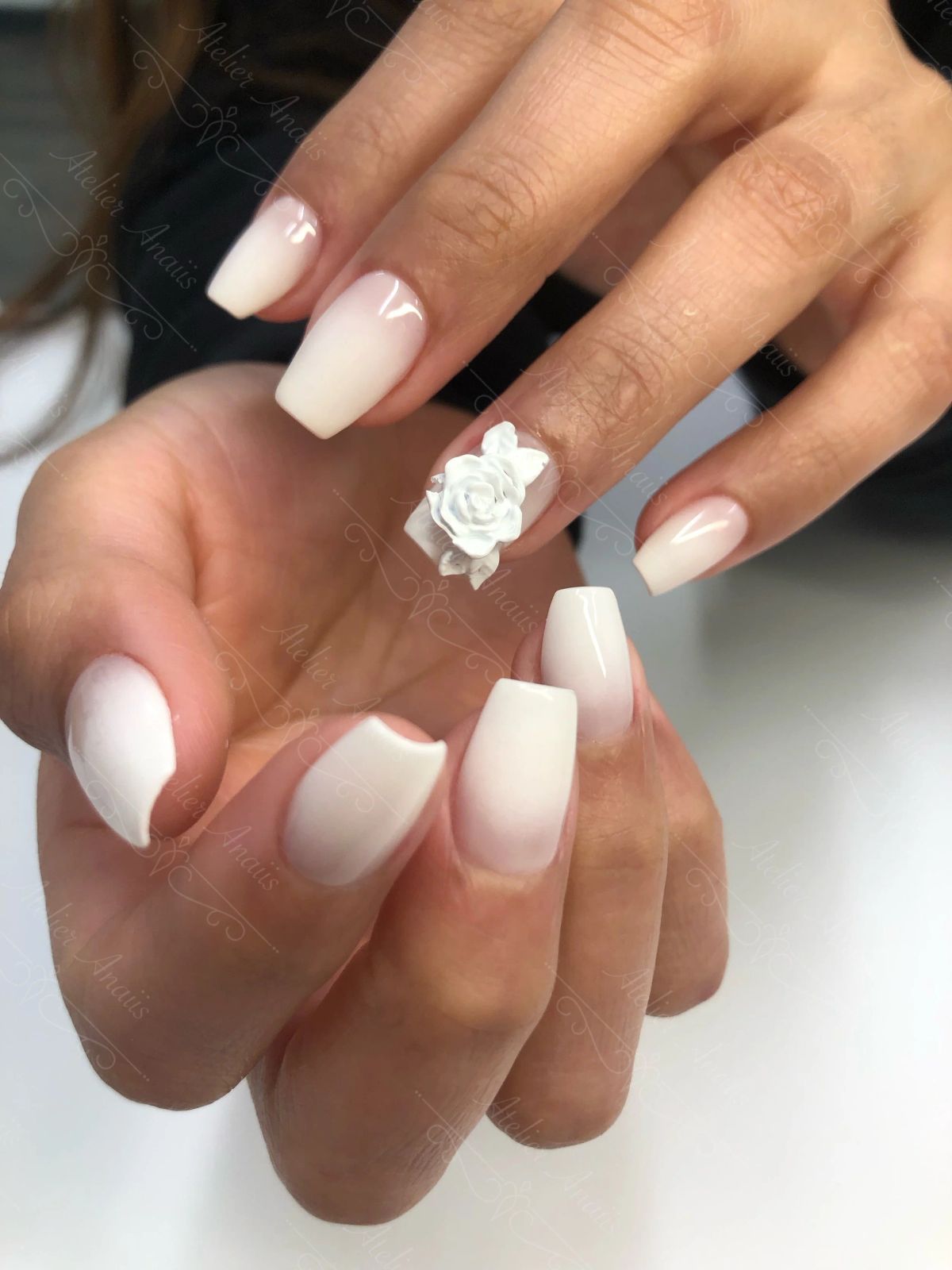 Ombre Coffin with 3D Rose — Floral Wedding Nails 2027